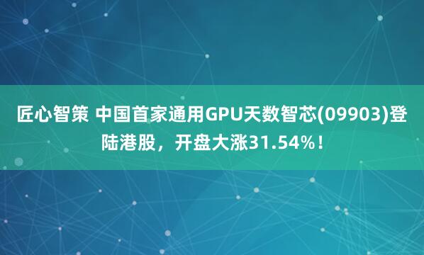 匠心智策 中国首家通用GPU天数智芯(09903)登陆港股，开盘大涨31.54%！
